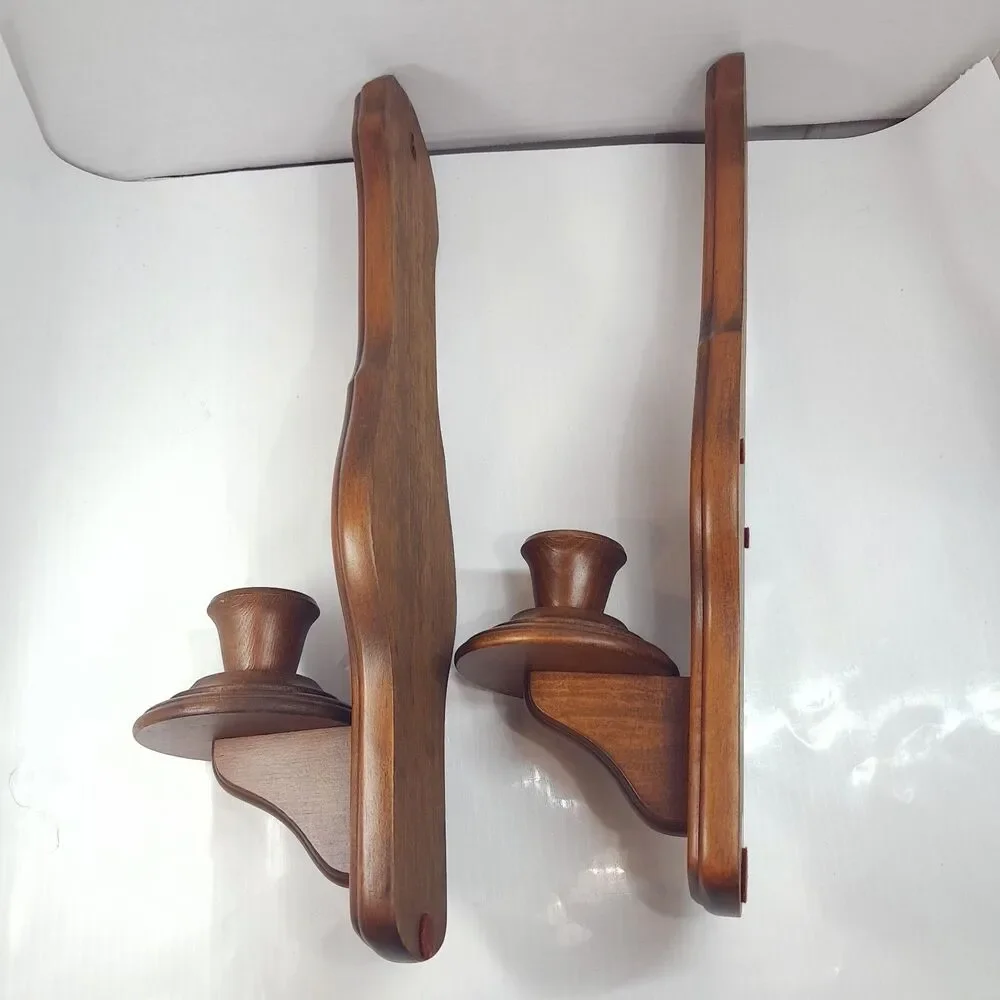 Vintage Three Mountaineers wood wall Sconces set Candle Holders glass hurricane